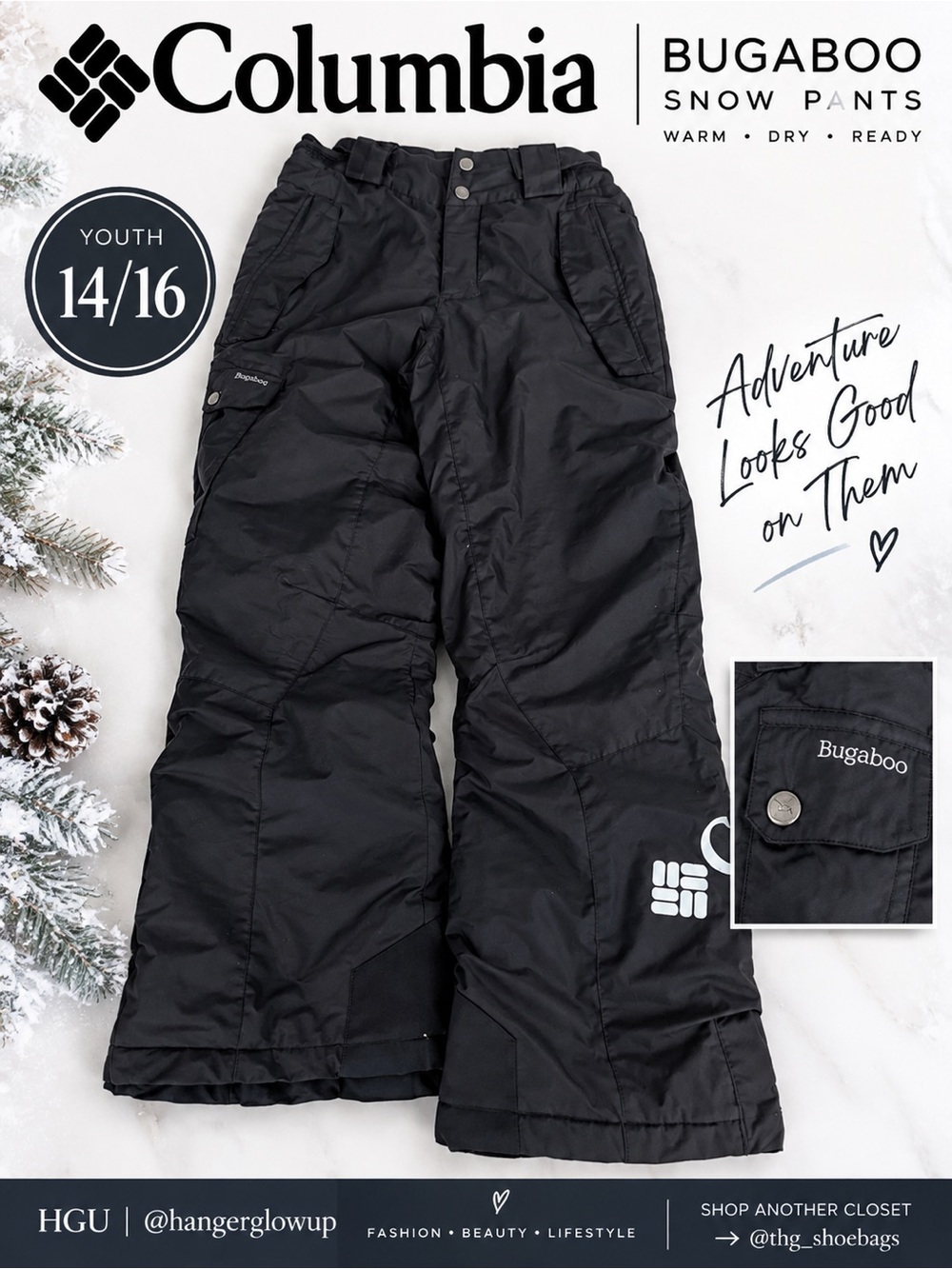 Columbia Bugaboo Youth Omni-Tech Snow Ski Pants Black 14/16